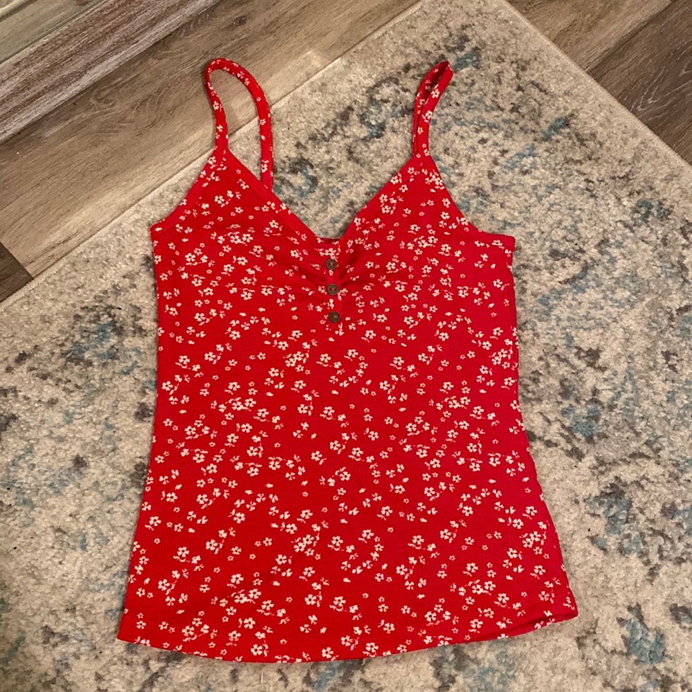 red and white floral tank
